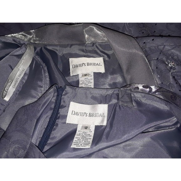 Davids Bridal-Formal Dress-Size 12-Two Piece Dress/Open Blazer-Shiny Grey-Beaded - Picture 10 of 10